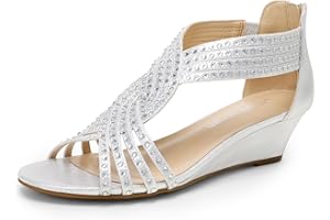 DREAM PAIRS Women's Wedge Sandals Comfortable Open Toe Rhinestone Shoes for Party, Wedding, and Fashion Dress