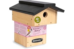 Welzhofer Nistkasten Nancy, Vogelhaus mit 34mm Einflugloch, handgemacht in Europa, für Kohlmeisen, Kleiber, Trauerschnäpper, Haus- & Feldsperlinge & Gartenrotschwänze, katzensicheres Vogelhaus