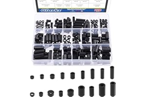 Glarks 270Pcs Nylon Round Spacer Assortment Kit for M3 M4 M5 M6 Screws, Electrical Outlet Screws Spacers, Black ABS Round Washers Hardware Spacer Bracket for Electrical Screws Switch and Receptacle