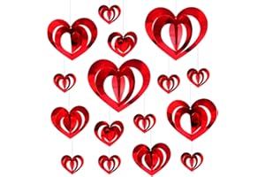 PURPLE STAR 32Pcs Valentine's Day Love Heart Hanging Decorations - 3D Heart Garland Ornaments - Romantic Foil Tree Decorations for Valentine's Day Decorations Wedding Engagement Birthday Bridal Shower Anniversary