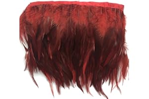 Sowder - Frangia in piuma naturale di gallo, bordura decorativa per abiti e fai da te - Lunghezza circa 180 cm, larghezza 10-15 cm (Bordeaux)