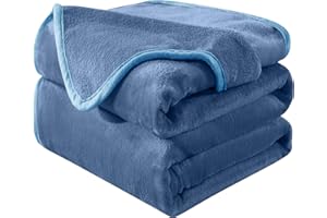 HOZY Coperta Plaid Pile, Coperta Matrimoniale 220 x 240 cm Flanella, Coperta Divano Super Grande Caldo Morbida - Blu lavato