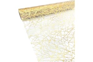 DEARLIVES Metallic Table Runner, 28cm x 5m, Shiny Gold Coating Organza for Christmas, Birthday Party, Wedding, Baby Shower Decoration