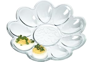 KADAX práctico Plato para 9 huevos de cristal, 21,5 cm de diámetro, hueveras, bandeja para huevos con forma de flor, transparente
