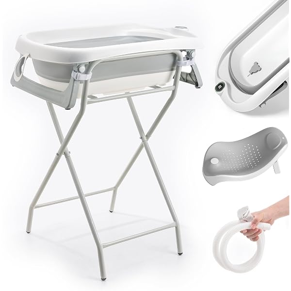 SWANEW Babybadewanne Mit Gestell 85cm - Baby Badewanne Faltbar Mit Stopselbadekissengrau 87593808