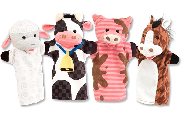 Melissa & Doug - 4 Marionnettes Thème Animaux De La Ferme - Marionnettes À Mains pour Enfant - Peluche Jeu De Rôle - Jouet D'Activité, De Développement Et d'apprentissage - Cadeau Enfant 2 Ans Et +