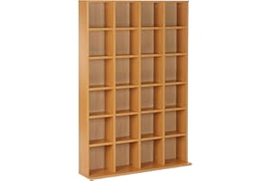 HOMCOM 456 CD/ 336 DVD Storage Unit, Media Storage Shelf, Wooden Display Unit with Adjustable Shelves, 89 x 130.5 cm, Beech Wood Finish