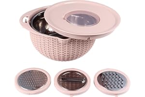 LUQEEG Durszlak 4 w 1 z miską do mieszania zestaw do kuchni, sitka do żywności i durszlaków z narzędziami do krojenia, obrotowe sitko, wirówka do sałatek, środek do czyszczenia owoców, do mycia warzyw, domu