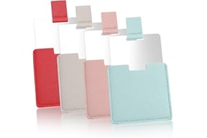 KQDRAVINE Set di 4 specchietti tascabili, in acciaio inox, con custodia, in metallo lucido, 6,5 x 7 cm
