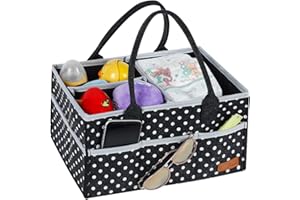 WHATWEARS Baby Windel Caddy Organizer, Dunkel Grau Windel Korb Organizer, Tragbare Filz Windel Organizer mit 3-Compartment, Wechselbaren Fächer und 8 Taschen