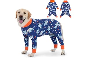 YEAPEETO Dog Recovery Suit After Surgery Female Male, Medium Large Dog Neuter Shirt Cone Alternatives Prevent Licking Surgical Onesies (Blue Shark, 5XL)