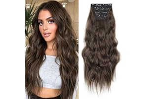 ‎SHOWJARLLY ShowJarlly Clip in Extensions, 4PCS 60 cm Voller Kopf Haarverlängerungen mit Clips Synthetik Gewellte Haarextension Wavy Haar Extensions Clip in Haarteil für Frauen