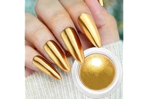 Polvere per Unghie Cromata Oro BISHENGYF: Upgrade Aurora Olografica Metal Polvere Unghie Cromata, 1G Polveri Effetto Specchio Brillantini Chiodo Polveri Dorata Nail Art Pigment Design DIY Deco Effet