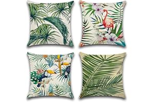 JOTOM Federa impermeabile, decorativa, impermeabile, per divano, camera da letto, balcone, terrazza, patio, giardino, esterno (fenicottero e piante tropicali)