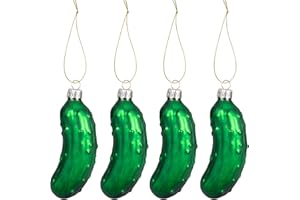 UNOLIGA 4pcs Świątecznych Ogórków, Ozdoby Choinkowe Szklany Ogórek, Bombki Zielony Korniszon, 95mm Mała Wisiorki Choinkowa, 2025 Śmieszne Ozdoby Choinkowe, Ozdoba ze Szkła Dmuchanego