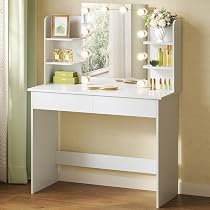 Tavolo Da Trucco WOLTU Con Specchio E 10 Luci LED - 2 Cassetti, Dimensioni 80x39.5x132.5 Cm, Bianco, Materiale Melaminico, Per Camera Da Letto O Studio