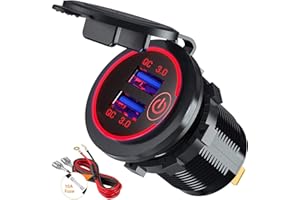 GEMCOO QC3.0 Presa USB per Auto Doppio USB con Interruttore Touch 12V / 24V 36W 2 Porte Caricabatteria Presa USB Impermeabile LED Indicazione (Rosso))