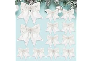 KAMEUN 12 Stück Schleifen Weihnachten Glitzer Weihnachtsbaum Schleifen Weihnachtsbaumschmuck für Familienfeiern Party Dekoration für Weihnachten Urlaub Hochzeit Feierlichkeiten