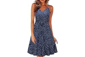 II ININ Women's Summer V Neck Sleeveless Casual Button Down Tank Dress Midi Floral Beach Party Sundress with Pockets