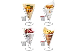 Jenngaoo Lot de 4 paniers à frites en métal pour restaurants, fêtes, événements – Peut contenir du poulet frit, des fruits, des beignets, des frites, un support compact et durable pour service
