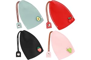 Ssiyiya Car Key Case, 4PCS Cartoon PU Leather Key Case, Cute Creative Pull Type Key Cover Large Capacity Car Key Holder Protective Case for Gifts Women Men Housekeeper
