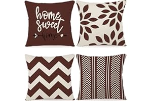 ZWJD Federe Confezione da 4 Decorativi Copricuscini Fodere Cotone Biancheria 40x40cm Quadrate per Cuscino per Divano Sedia Cuscini Camera da Letto Cuscini Arredo(40x40cm, Caffè)