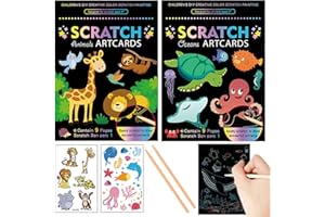 Georgie Porgy Juego de Imágenes para Rascar para Manualidades para niños Papel Mágico Cuaderno de Notas Navidad Regalo de Cumpleaños para Niños y Niñas (Animal + Mundo Marino)