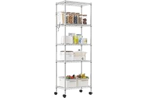 Himimi 5 Tier Steel Wire Shelving Unit on Wheels, Chrome, 23.2 x 13.8 x 72 inch (L x W x H)