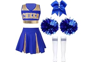 inhzoy Vestito Cheer-Leader con Pon Pon Cheer-Leader Costume per Bambina Divisa Cheerleading Vestito Cheerleading Costume Festa di Carnevale Halloween Cosutme Cheer-Leader