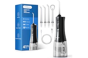 ‎OPERAN Operan Munddusche Kabellos, Tragbar Elektrische Zahndusche 4 Modi & 4 Düsen, 300ML Oral Irrigator Munddusche Testsieger für Entfernt Speisereste und Reinigt Die Zähne (Gloss Black, 1Pack)