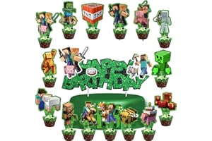 SENIDEA 31 Pcs Game Miner Cake Toppers for Boys Girls, Cake Decorations, Cupcake Toppers, Birthday Party Supplies