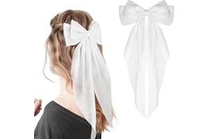 WLLHYF Big Bow Hair Clips - Silky Satin Barrettes with Long Tails - French Bows, Metal Pins, Bowknot Clamps - Hair Accessories for Women & Girls - Wedding, Birthday Party (White)