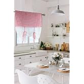 Cotton Maison Naturel Potlu Ekose T&uuml;l Perde Retro, 160 x 200, 4463, Kırmızı