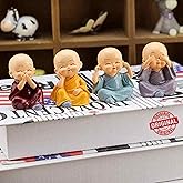 TIED RIBBONS Set of 4 Miniature Buddha Monk Statues for Home Decor and Gifts (Small, Multicolour) Resin