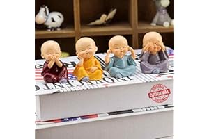 TIED RIBBONS 4 Pcs Baby Buddha Statue | Resin, 2 Inch | Buddha Monk Statue, Car Dashboard Decoration, Office, Table, Shelves, Home, Living Room, Buddha Decor | Mini Buddha Statue
