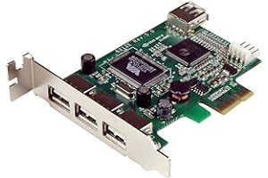 StarTech.com 4 Port LP PCIE USB Card 4 Port PCI Express Low, PEXUSB4DP (4 Port PCI Express Low Profile High Speed USB Card, PCIe, 4X USB A FM, Green, CE, FCC, ROHS, VT6212L,)