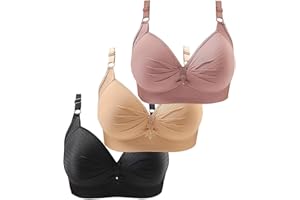 HRJXFPT New 3PCS Non Wired Bras for Women Plus Size Solid Color Three-Breasted Thin Lace Comfortable Breathable Underwear Brater Buckle Female Bra Deep V Neck Vest Bralette Wireless Bras Bigger Bust Sales