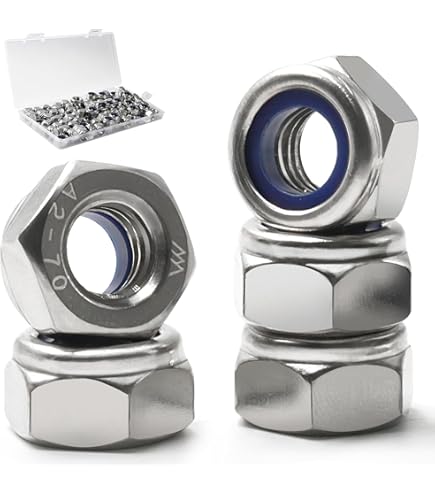 AERZETIX Lot De 10 Écrous Autobloquants M5 (DIN 985) - Acier Inoxydable A2 - Hexagonaux Avec Anneau Nylon - Diamètre 8mm