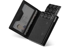 VULKIT Portfel Męski Skórzany z Komorą na Monety i Okienkiem na Dowód, Anty-RFID/NFC, Maks. 10 kart, Czarny