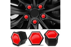 SkinoEu 20 Pezzi Tappi a Vite Ruota Set Universale 17mm Copridadi Ruota per Auto, Antifurto Tappo Ruota, Tappi Dadi Ruota Cerchione con Estrattore Rosso NB 2