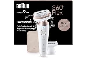 ‎BRAUN Braun Silk-épil 9 Flex, Epilierer Damen / Haarentferner für langanhaltende Haarentfernung, Ladyshaver, Rasieraufsatz, Trimmeraufsatz, 9-030 3D, Weiß/Rosa Titan