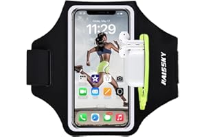 HAISSKY Fascia da Braccio Fascia Sportiva Running Holder con Titolare Auricolari per Correre Sweatproof Armband per iPhone 16 Pro Max/15/14/13/13 Pro /12 /iPhone 11 Pro Max/XS Max,Galaxy S24/S23 fino a 6.8"