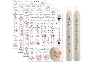 ‎BOLOSA Bolosa 4 Stück Kerzentattoos 19x14cm, Wasserschiebefolie Muttertag, Kerzen Tattoo Folie, Kerzentattoos Stabkerzen SprüChe, DIY Kerzenfolie(Muttertag b)