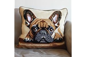 RKFLGEW DIY knüpfen set erwachsene Bulldogge Tier knüpfkissen Haustier Hund DIY Wurfkissenbezug，Sofakissenbezug mit bedruckter Leinwand für Anfänger und Erwachsene mit vorgedrucktem Muster 43x43cm