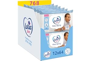 Lotus Baby Peau Nette Lingettes Bébé - 768 lingettes (Pack de 12x64) - Hypoallergéniques et Testées Dermatologiquement