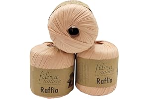 ILKADIM EXPORT 120 Gramm Fibra Natura Raffia Bast-Garn, 100% Viskose/Zellulose, Makramee Kordel Naturgarn einfarbig (apricot 116-23)