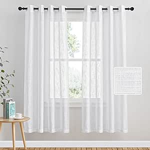 Tende In Voile 2 Pezzi - 130x300 Cm Cadauna, Bianco Con Fiori E Pizzo, Per Camera Da Letto - Foto 7