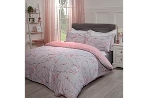 Dreamscene Spring Blossom Duvet Cover with Pillowcase Reversible Floral Bedding Set, Blush Pink - King Size Bed