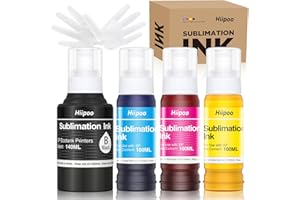 Hiipoo 440ML Sublimation Ink Refilled Bottles Compatible for ET2400 ET2720 ET2760 ET2750 ET4800 ET-2800 ET-2803 ET-2850 Inkjet Printers Heat Press Transfer on Mugs T-Shirts, 1BK/1C/1Y/1M