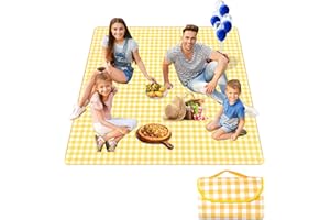ELECTRI-HQ 300 x 200 cm, couverture de pique-nique étanche, tapis de camping, tapis de plage pliable, couverture de pique-nique avec poignées pour camping en plein air, voyage, parcs, plage, pelouse (jaune)
